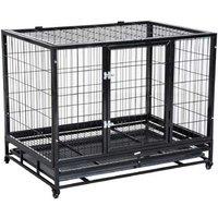 Metal Small Pet Kennel Cage with Wheels & Easy-Clean Tray - Portable Secure Crate for Rabbits, Guinea Pigs & Small Animals