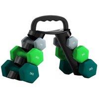 6pc Adjustable Dumbbells Set with Rack - Hex Weights, Metal Core, Space-Saving Design (1kg/3kg/5kg)