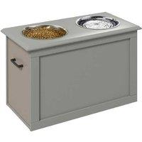 Raised Dog Feeding Station with Storage - 2 Stainless Steel Bowls for Large Breeds, Grey