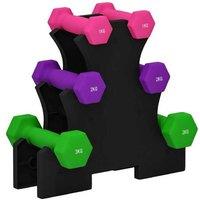 Dumbbell Set with Rack - Compact Hex Weights, Non-Slip Grip, Home Gym Equipment (1kg-3kg, Metal & Plastic)