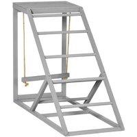 Chicken Coop Toy Activity Centre for Hens - Wooden Swing, Ladder & Platform, Grey, for 2 Chickens
