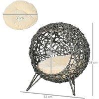 Elevated Cat Bed - Modern PE Rattan Basket with Cushion, Space-Saving, 10kg Capacity - Silver/Grey