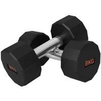 12-Sided Rubber Dumbbells Pair - 2 x 8kg, Non-Slip Steel Grip, Space-Saving Home Gym Weights