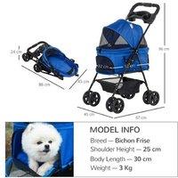 No-Zip Dog Stroller - One-Click Fold, Safety Leashes, Breathable Mesh, For Small Breeds - Blue