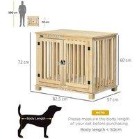 Wooden Dog Crate Table with Double Doors & Washable Cushion - Medium Dogs, Stylish Pine Wood
