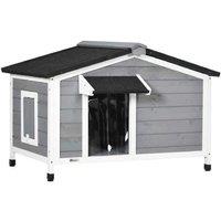 Outdoor Wooden Dog Kennel - Water-Resistant, Raised Base, Medium Breeds, Grey