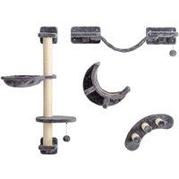 4-Piece Wall-Mounted Cat Tree - Sisal Scratching, Plush Hammock, Multi-Level Steps, Space-Saving Modern Design