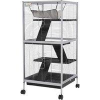 Small Animal Cage Play House with Wheels - Multi-Level Ferret, Chinchilla & Hamster Enclosure, Easy Clean, Portable, Light Grey