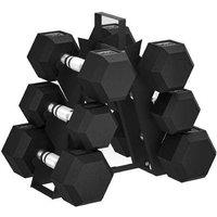 Hex Dumbbells Set 2-8kg with Rack - Rubber Grip, Cast Iron, Compact Storage