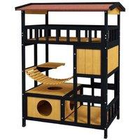 4-Tier Outdoor Cat Tree House - Multi-Level Fir Wood Shelter with Balcony & Bridge