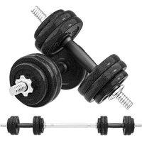 30kg Adjustable Dumbbells & Barbell Set - Steel Plates, Non-Slip Grip, 2-in-1 Compact Home Gym