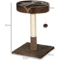 Small Cat Tree - Sisal Scratching Post, Plush Bed & Toy Ball - 70cm Activity Centre, Brown