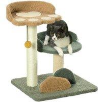 Small Cat Tree with Sisal Scratching Posts, 2 Plush Beds & Hanging Toy Ball - Compact 52cm Play Tower