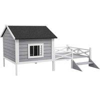 Weatherproof Wooden Dog House with Porch - Small/Medium Breeds, Raised Outdoor Shelter
