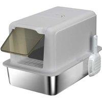 Stainless Steel Cat Litter Box with Removable Lid & Scoop - Easy-Clean, Enclosed, Odour Control, Large Size