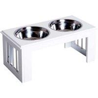 Stainless Steel Elevated Dog Feeder - Easy Clean, Non-Slip, 58.4x30.5x25.4cm, White - For Medium Dogs