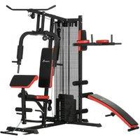 Multi-Gym Station - 65kg Weight Stack, Steel Frame, Dip & Push-Up Bar, Compact Full-Body Home Gym