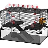 Hamster & Gerbil Cage - Multi-Level Glass Base, Tubes, Wheel - 78.5x48.5x57cm Habitat