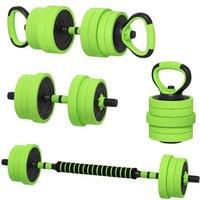 40kg Adjustable Dumbbell, Barbell & Kettlebell Set - Multi-Function, Durable Plastic, Compact Home Gym Equipment (Green)
