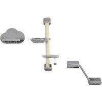 Cat Wall Tree Set - 3pc Hammock, Ladder & Scratching Post - Grey Plush, Space-Saving Multi-Level Cat Furniture