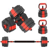 4-in-1 Adjustable Dumbbells, Kettlebell & Barbell Set - Compact Multi-Gym Weights, PVC-Coated Plates, Non-Slip Handles