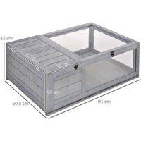 Tortoise & Small Pet House - Mesh Roof, Pull-Out Panels, Indoor/Outdoor - Grey Wooden Habitat