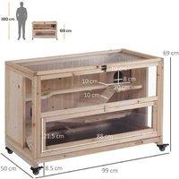 3-Tier Hamster Cage for Small Pets - Wooden, Easy Clean, Multi-Level, 995069cm, On Wheels