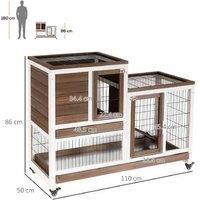 Indoor Rabbit & Guinea Pig Hutch - Two-Tier Small Pet Cage, Easy Clean, Portable - Brown