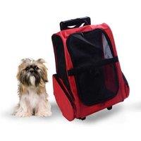 Small Pet Travel Carrier Backpack & Trolley - Steel Frame, Red, for Cats & Small Dogs (Up to 4kg)