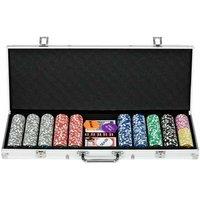 500PCS Poker Set - Family Casino Night Game with Mat, Chips, 2 Decks, Dice & Dealer Accessories