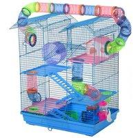 Hamster Cage Metal 5-Tier with Tunnels - Multi-Level Small Animal Habitat, Blue