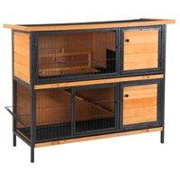 Metal & Wood Rabbit Hutch - Easy-Clean, Two-Level Small Pet House for Rabbits & Guinea Pigs - Yellow & Black