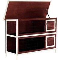 2-Tier Rabbit Hutch & Guinea Pig Cage - Easy Clean Wood, 136x50x93cm, Brown/White