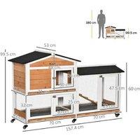 2-Tier Rabbit & Guinea Pig Hutch - Large Wooden Small Pet Cage with Wheels, Ramp & Easy-Clean Tray
