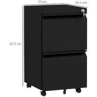Metal 2-Drawer Lockable Filing Cabinet on Wheels - A4/Legal, Mobile Office Storage