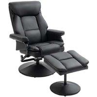 Ergonomic Swivel Recliner Chair & Footstool - Black PU Leather, 150kg Capacity