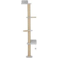 Wall Cat Tree Shelves - 4 Multi-Level Sisal Platforms, Dangling Toy, Space-Saving, 180cm, Grey