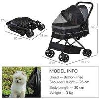 Foldable Dog Pram with Reversible Handle, Brake & Basket - Lightweight, For Small Breeds