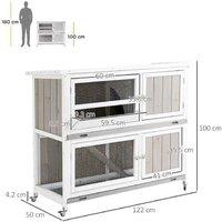 2-Tier Rabbit Hutch for Small Pets - Easy Clean, Wheels, Weather Cover, Large Grey Double Cage