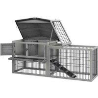 Wooden Rabbit Hutch with Outdoor Run - 2-Tier Grey Small Pet Cage for Rabbits & Guinea Pigs, Easy Clean, Weatherproof