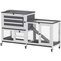 2-Tier Rabbit Hutch with Wheels & Tray - Easy Clean Portable Cage for 2-3 Rabbits or Small Pets