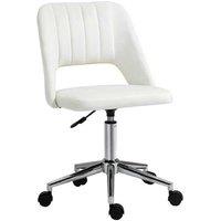 Armless Ergonomic Velvet Office Chair - Adjustable Height, Cream White