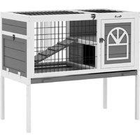Rabbit Hutch & Guinea Pig Cage - Easy Clean Tray, Secure Roof, Small Pet Enclosure - Grey, 1-2 Rabbits