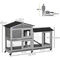 Rabbit Hutch & Guinea Pig Cage - Easy Clean, 2-Level Wooden Small Animal Home with Ramp, Tray & Wheels