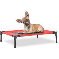 Medium Elevated Pet Bed for Small Dogs & Cats - Breathable, Portable, Easy Clean, 76x61x18cm, Black/Red