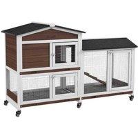 Two-Tier Rabbit & Guinea Pig Hutch with Wheels, Easy Clean, Large Run - Brown