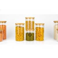 Cylinder Borosilicate Glass Storage Jars with Bamboo Lids