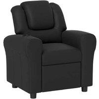 Kids PU Leather Recliner Armchair with Footrest - Black, Easy-Clean, 65kg Capacity