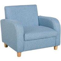 Kids Armchair Mini Sofa - Solid Wood Frame, Easy-Clean Linen, Blue, Child-Safe Design