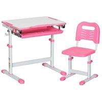 Kids Adjustable Desk & Chair Set with Storage - Pink, Steel & MDF, Ergonomic Study Table